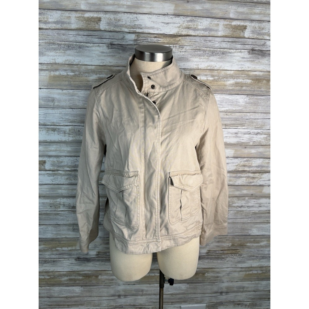 Talbots Refined Twill Utility Jacket Beige Petite M Military Safari Style Cotton